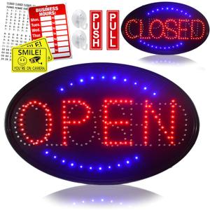 CLOSED OPEN LED SIGN, Jumbo 23" X 14" Advertisement Sign Board Electric Powered Display with Ultra Bright Light and a Modern Design, Perfect for Coffee Shop, Bar, Hotel, Restaurant, Drugstore & more