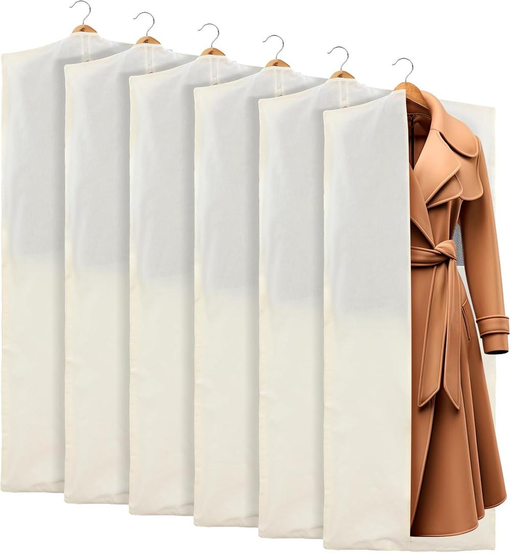 Aliceset 6 Pcs 24 x 65 inches Cotton Garment Bags for Hanging Clothes, Canvas Suit Bags for Clothes Coats Jackets Shirts Closet Storage Travel Gusseted Hanging Garment Cover