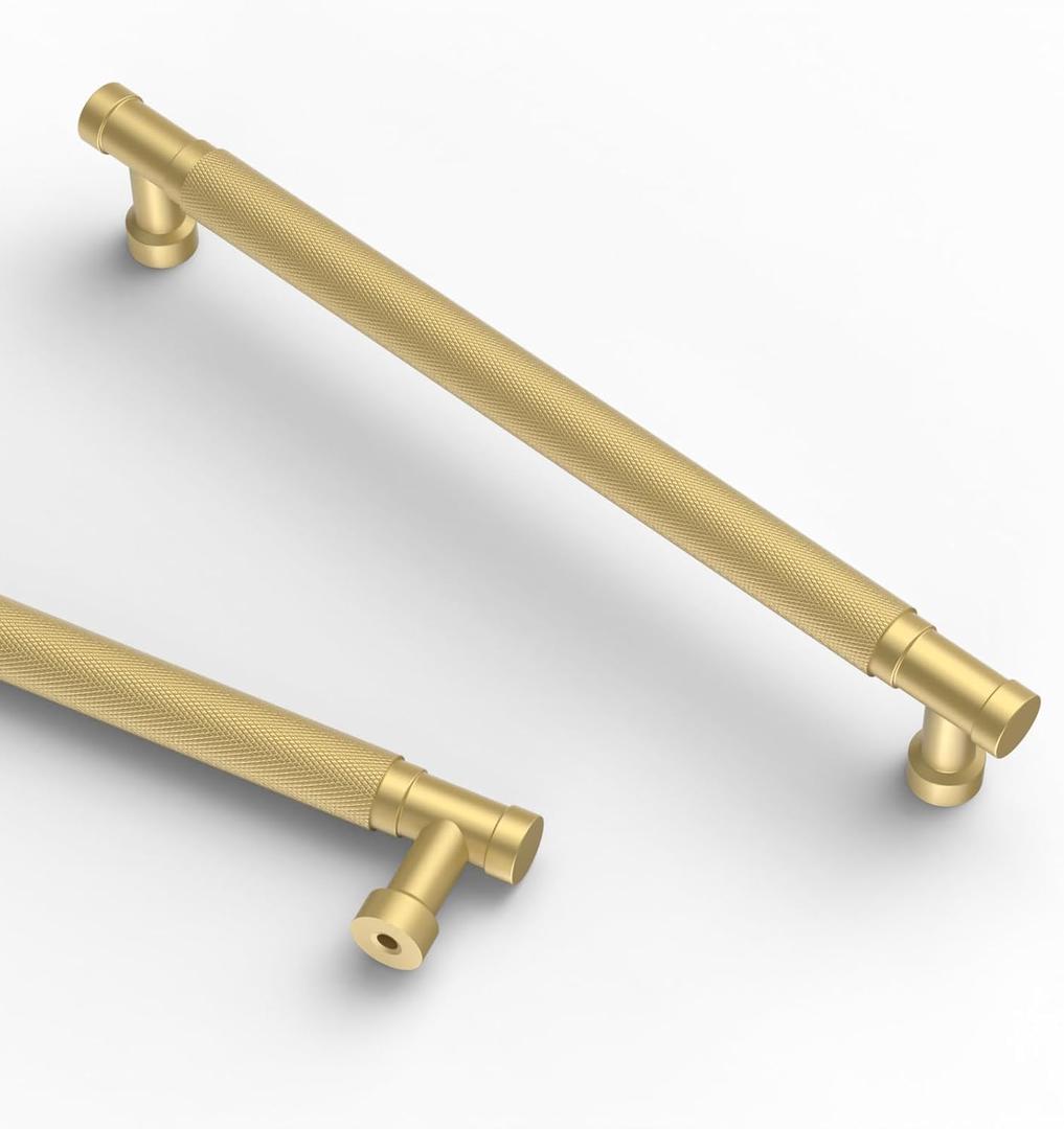 Asidrama 10 Pack 7.5 Inch(192mm) Brushed Gold Cabinet Pulls Knurled Kitchen Cabinet Handles, Cabinet Pulls Kitchen Cabinet Hardware for Cupboard Drawer Pulls