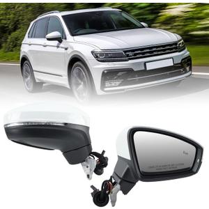 Right Passenger Side Mirror Compatible with Volkswagen Tiguan 2018 2019 2020 2021 2022 2023 2024 2025 Electric Heated with Turn Signal with Blind Spot 6+2 Pins (White)