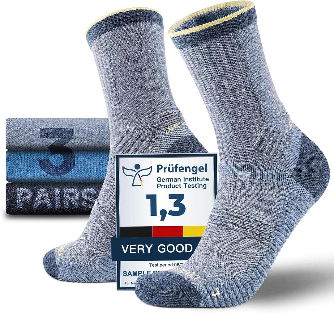 Juclise Lightweight Merino Wool Hiking Mirco Crew Socks Compression Moisture Wicking Anti-Blister Cushioned Breathable (XL)