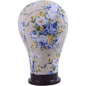 YANTAISIYU 1 Piece Canvas Block Head Mannequin Head for Hair Extension Lace Wigs Making and Display Styling (Blue 22")