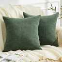 GAWAMAY Decorative Square Throw Pillow Covers 20"x20" Inch Set of 2, Super Soft Chenille Pillows Farmhouse Pillowcase for Living Room Bedroom Sofa Couch Cushion Cover Dark Green 50x50cm (No Insert)