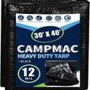 Black Tarps Heavy Duty Waterproof 30x40, 12 Mil Thick, High Durability, Rip and Tear Resistant with Metal Grommets Every 20 Inches
