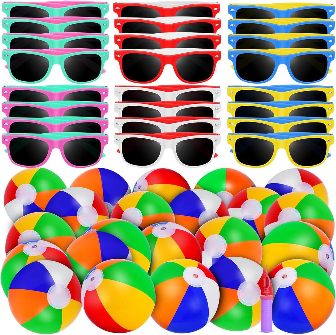 61 Pcs Kids Summer Beach Party Favors Sets- Includes 30 Inflatable Beach Balls Bulk, 30 Neon Sunglasses Bulk, Rainbow Colored Beach Ball Summer Pool Party Toys for Water Games Hawaiian Party 61 Pcs Kids Summer Beach Party Favors Sets- Includes 30 Inflatable Beach Balls Bulk, 30 Neon Sunglasses Bulk, Rainbow Colored Beach Ball Summer Pool Party Toys for Water Games Hawaiian Party