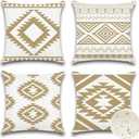OTOSTAR Outdoor Waterproof Throw Pillow Covers 18x18 Inch Set of 4 Boho Farmhouse Outdoor Cushion Covers for Patio Funiture GardenGeometry80-Khaki