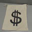 Boao 19.7 x 15.8 Inch Extra Large Money Bags Prop Money Dollar Sign Drawstring Canvas Bag with Dollar Symbol for Toy Favor Cosplay Themed Party