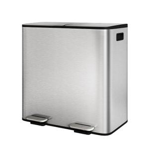 GarveeHome 2 x 10.6 gal Stainless Steel Double Trash Can with Lid for Kitchen, Large Dual Trash and Recycle Bin Combo, Step-on Kitchen Metal Garbage Cans, PP Inner Buckets, Liner Rim, Silver