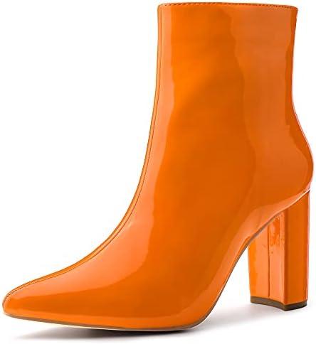 Allegra K Women's Chunky Heel Pointed Toe Zipper Ankle Boots 10