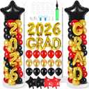 2 Sets Graduation Balloon Column Stand Kit with Balloons Prom Send off 2026 Grad Prom Themed Decor Black Red Balloon Tower Stand for Floor Grad School & College Celebration Party Supplies