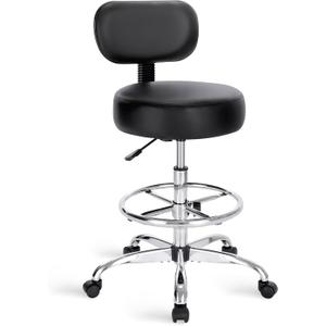 SUPERJARE Drafting Chair with Back, Adjustable Foot Rest Rolling Stool, Multi-Purpose Office Desk Chair, Thick Seat Cushion for Home Bar Kitchen Shop - Black, 23.6"d X 23.6"w X 35.8"h