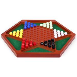 Wooden Chinese Checkers Board Game Set, 13.5 Inch Classic Strategy Game with 72 Acrylic Marbles, 6 Solid Colors with Spare Pieces, Family Tabletop Game for Adults, 2–6 Players