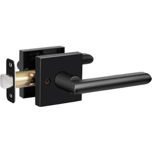 HOSOM Black Door Handle Interior Passage Door Lever for Hall and Closet Heavy Duty Reversible Door Handles Knob with Square Plate Left or Right Handing No Locking Matte Black