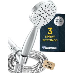 HammerHead Showers Solid Metal 3-Spray Handheld Shower Head with Long Hose and Holder - CHROME - 2.5 GPM High Pressure Shower Head with Handheld Sprayer - WIDE, MASSAGE, and MIST Sprays