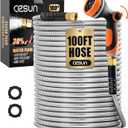 Cesun 100 ft Metal Garden Hose, Stainless Steel Heavy Duty Water Hose With 10 Function Nozzle, No Kink & Flexible, Lightweight and Durable, Rust Proof for Yard, RV, Pet Bath, Outdoor, 100 foot x 5/8"