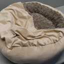 JOEJOY Small Dog Cat Bed With Hooded Blanket, Cozy Cuddler Luxury Puppy Pet Donut Round Calming Anti-Anxiety Burrow Cave - Anti-Slip Bottom, Machine Washable, 23 Inch (Beige)