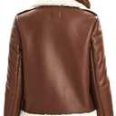 DIASHINY Women's Faux Shearing Fur Winter Coat Warm Thick Fur Lined Faux Leather Jacket (038 Brown)