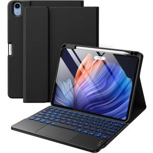 Compatible with iPad Air 11 Inch & Air 5th/ Air 4th Generation Case with Keyboard - Multi-Touch Trackpad, 7-Color Backlit, Detachable Folio Cover for Air 11-inch M3/M2 (2025/2024) (Black)