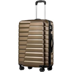 Coolife Luggage Suitcase Carry on Hardside PC+ABS Spinner TSA Lock Telescopic Handle (Brown)