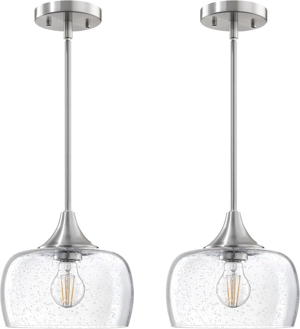 1 Light Indoor Hanging Pendant Ceiling Light 2 Pack 9" Clear Glass Brushed Nickel