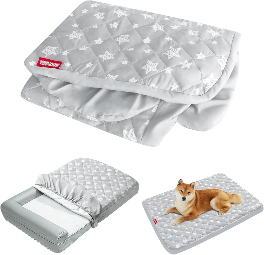 Moonsea Waterproof Dog Bed Covers Replacement Washable Pet Hair Easy to Remove, Noiseless Quilted Puppy Pet Bed Cover Lovely Grey Star Print 27x36 Inches, for Dog/Cat, Cover Only (27 x 36 x 6 inch)