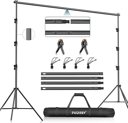 FUDESY Photo Video Studio 10 x 10Ft Heavy Duty Adjustable Backdrop Stand,Background Support System for Photography with Carry Bag, 6 Pcs Clip Clamps