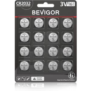 BEVIGOR 2032 Battery Compatible with AirTag CR2032 Lithium 3V Coin Battery for Child Safety, Suitable for Key Fobs, Smart Sensors, Scales, Candles and More (CR2032-16P)