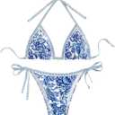 WIDIRARA Women's 2 Piece Boho Swimsuits Floral Print Halter String Triangle Bikini Set Beach Bathing Suit (Blue), Size 3XL