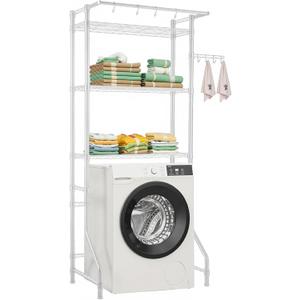 VEVOR Over The Washer and Dryer Storage Shelf, 3 Tier Laundry Room Drying Rack with Hanger Rod and Hooks, Adjustable Over Washer and Dryer Shelves, Laundry Room Shelf Storage Space Saver, White