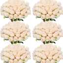 Jexine 50 Pcs Artificial Rose Flower Bulk Realistic Silk Fake Roses with Long Stem Plastic Artificial Flower Bouquet Real Looking for Home Wedding Centerpieces Party Decoration(Beige Champagne)