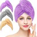 BEoffer Microfiber Hair Towel, 3 Packs Hair Turbans for Women, Men,Kids, Quick Dry Hair Wrap Towels for Curly,Long, Curly Hair Anti Frizz (Gray+Khaki+Purple)