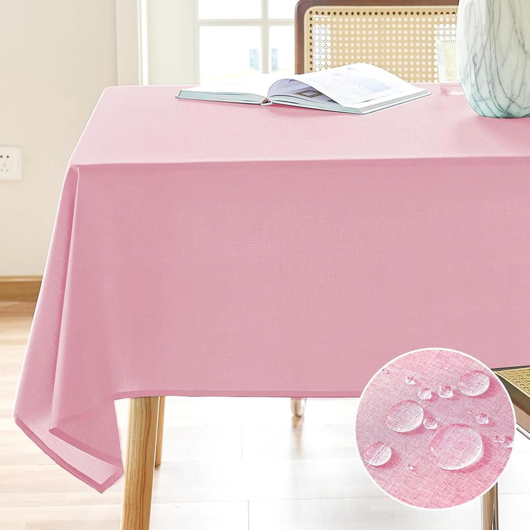 AUSSPVOCT Textured Linen Tablecloth Rectangle 60x104 Water Resistant Spill-Proof Wipeable Pink Table Cloth Wrinkle Free Fabric Dining Table Cover for Birthday Party Farmhouse Kitchen Tablecloths