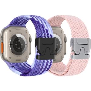 Nylon Braided Watch Bands Compatible with iWatch Series 11/10/9/8/7/6/SE/5/4/3/2/1, Sport Strap for 38mm/40mm/41mm/42mm Women Men, Stretchy Nylon Band with Zinc Alloy Parachute Buckle