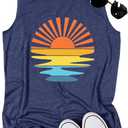 Womens Sunshine Graphic Tank Top Summer Beach Tops Casual Hawaiian Shirts Dark Blue,M