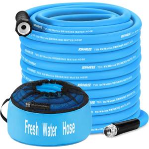Kohree 75 FT RV Water Hose, 5/8" Premium Drinking Water Hose, Leak Free, No Odor, No Kink, 75 Foot Garden Hose with Storage Bag, Ideal for RV, Camper, Garden - Blue