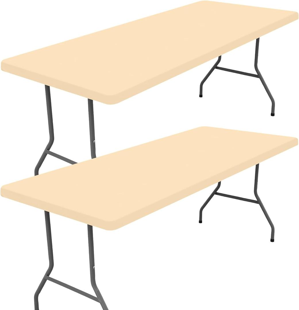 Moosfor Spandex 6 Foot Rectangle Table Cloth 2 Pack, Elastic Fitted Tablecloths for Picnic, Stretch Washable Patio Table Cover for Outdoor, Camping, Banquet and Parties(Ivory, 30"x72")