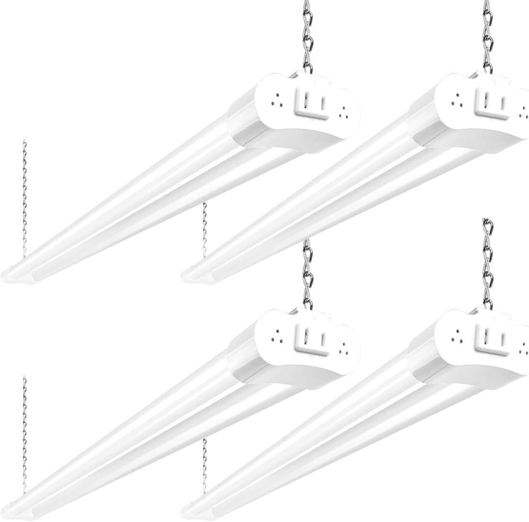hykolity 4 Pack Linkable LED Shop Light, 4FT 42W [250W Equivalent], 4400lm, 5000K Daylight, with Plug, Utility Light Fixture, Hanging or Surface Mount, White