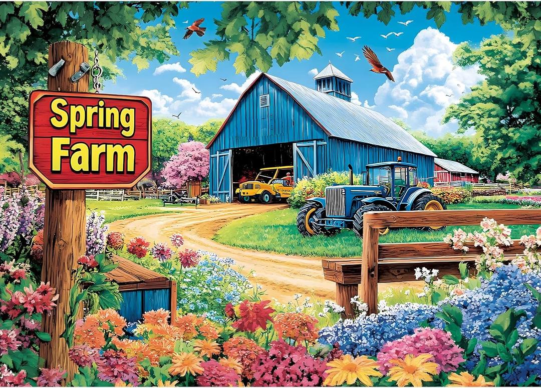 1000 Piece Puzzles for Adults, Spring Landscape Jigsaw Puzzle, Farm Jigsaw Puzzles 1000 Pieces, Challenging Game Home Decor Birthday Party Gift Toy for Adults Kids Seniors, 2820 in