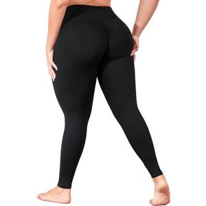 Plus Size Butt Lifting Leggings for Women with Pockets, Black Yoga Pants Tummy Control, Stretch Workout Leggings Soft Gym Clothes High Waist 2X