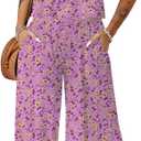 Dokotoo Pants Sets Women 2 Piece Outfits Sleeveless Round Neck Tank Tops Matching Sets for Women Elastic Waist Wide Leg (Purple, L)