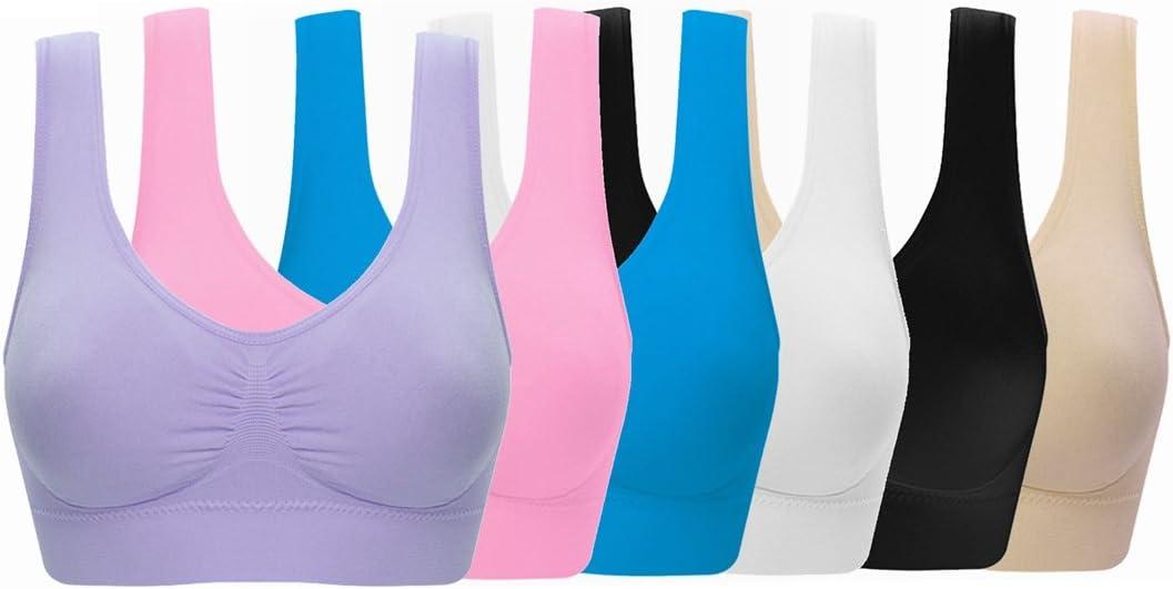 Women's Comfort Workout Sports Bra Low-Impact Activity Sleep Bras (3X-Large, 6 Pack Black White Beige Blue Pink Light Purple) Women's Comfort Workout Sports Bra Low-Impact Activity Sleep Bras (3X-Large, 6 Pack Black White Beige Blue Pink Light Purple)
