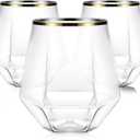 40 Pcak Plastic Stemless Wine cocktail Whiskey Champagne Glasses, 12 Oz Gold Rim Disposable Clear Unbreakable Cups for Party Bars Wedding Tasting (Diamond-shaped)
