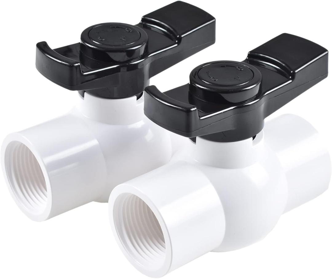 3/4" PVC Ball Valve (2-Pack), Shut-Off Ball Valve Threaded (NPT) with Easy to rotate and Excellent Handle, Rated at 150 PSI, (3/4 inch NPT)