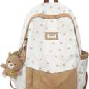 2026 Cute Preppy Bag Floral Printed Kawaii Backpack Cottagecore Aesthetic Backpack Laptop Daypack (Brown)