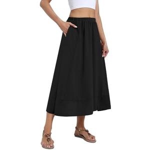 DB MOON Womens Midi Length Skirt 2025 Business Casual Flowy A Line Skirts with Pockets Teacher Outfits Size M