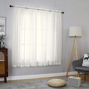 OVZME 2 Panels Ivory Sheer Curtains 54 Inches Length Window Treatment for Kitchen, Elegant Airy Transparent Curtain Draperies Rod Pocket for Kids Living Room, Each 42 Width 54 Length
