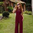 XXTAXN Women's Casual Sleeveless Round Neck Corset Waist Wide Leg Jumpsuit with Pockets - Comfy One-Piece Long Pants Winered (L)