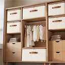 Storage Bins with Lids, Fabric Storage Boxes with Handles, Breathable Cotton Linen Clothes organizing Box for Wardrobe, Closet (2-middle)