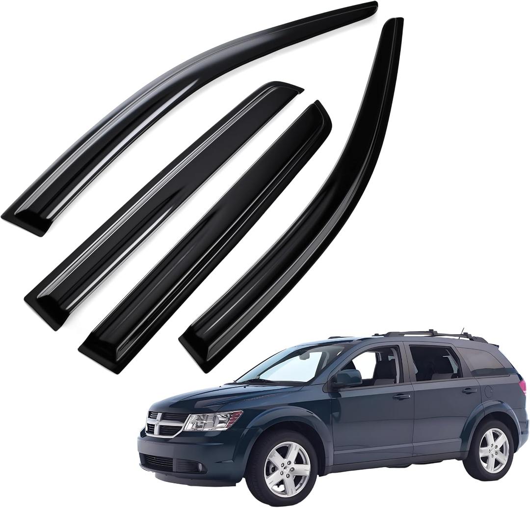 Tape on Wind Noise Reduction Rain Guards for 2008-2017 Dodge Journey, 4-Piece Side Window Visors, UV Resistant & Weatherproof, No Drill Installation