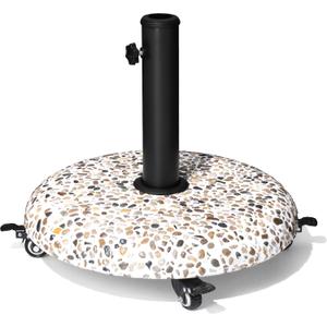 45lbs Patio Umbrella Base with 4 Wheels, Round Cobblestone Concrete Stand, Heavy Duty Market Umbrella Stand for Outdoor